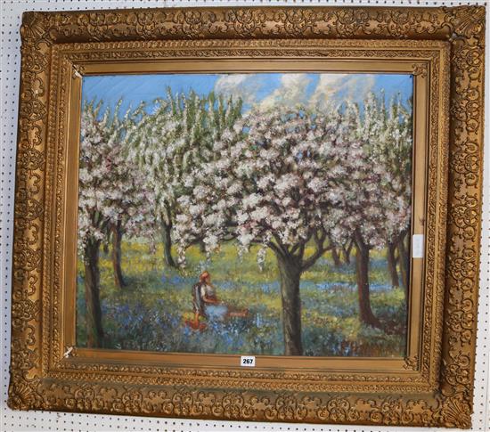 Oil, Orchard, gilt framed